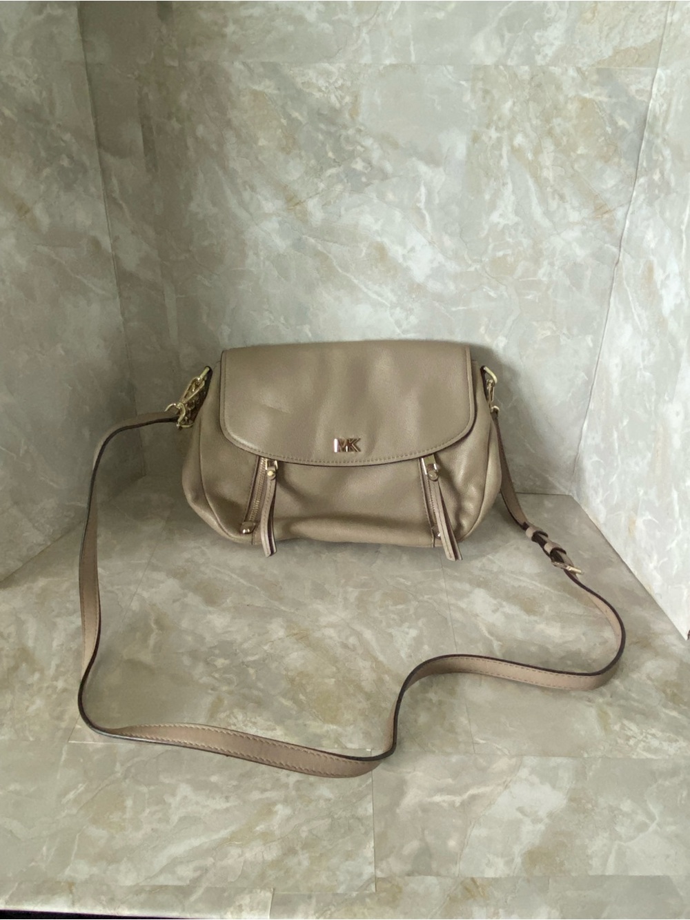 Michael Kors Taupe Crossbody Purse Gold Hardware